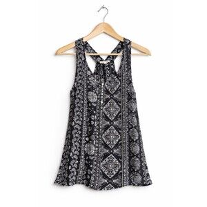 Pink Rose Black White Paisley Tank Top Women’s Medium Boho Sleeveless